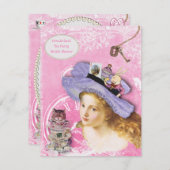 とびきりキュートな不思議の国のアリス コラージュ ブライダルシャワー 招待状 (正面/裏面)