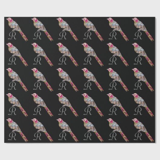 とまられた鳥のモノグラム6'優雅 ラッピングペーパー (フラット)
