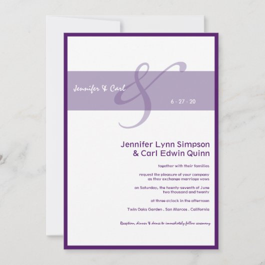 ともに(紫色の)結婚式招待状 招待状 (正面)
