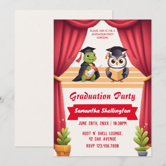 "とんでも賢い：卒業おめでとうオウルストラバガンザ！" 招待状 (正面/裏面)