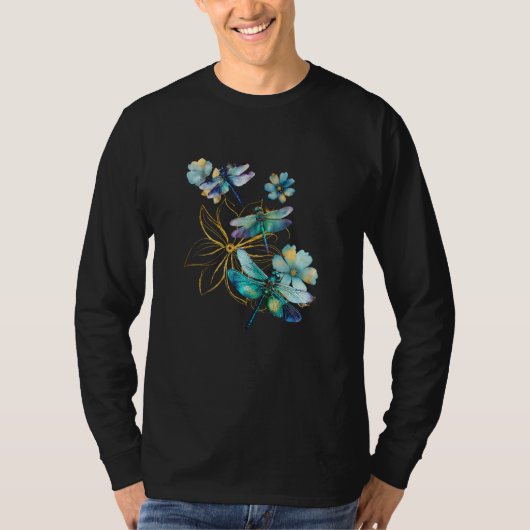 とんぼ 花 水彩 カラフル 花柄 ドラ Tシャツ (正面)