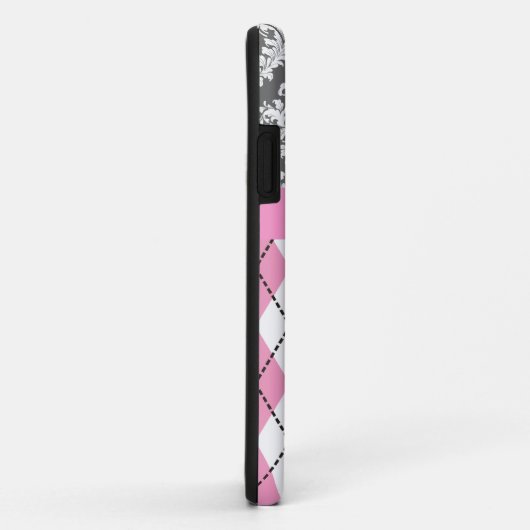 とアーガイルダマスク模様ピンク色イエローモノグラム Case-Mate iPhoneケース (裏面/右)