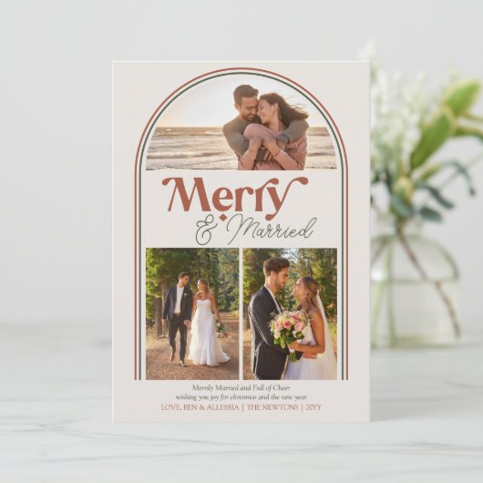 とアーチ型メリー写真結婚したコラージュのクリスマス シーズンカード (スタンド正面)