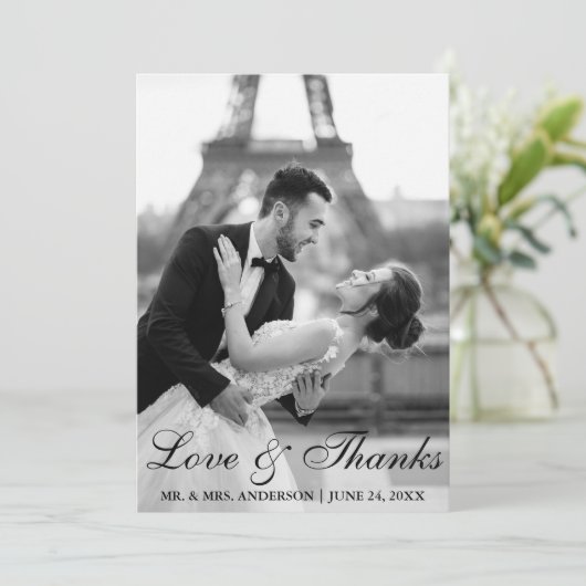 とエレガントのモダン写真の愛と感謝していS サンキューカード (スタンド正面)