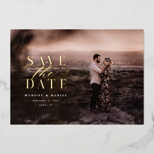 とエレガントクラシックFoil Photo Save The Date 箔招待状 (正面)