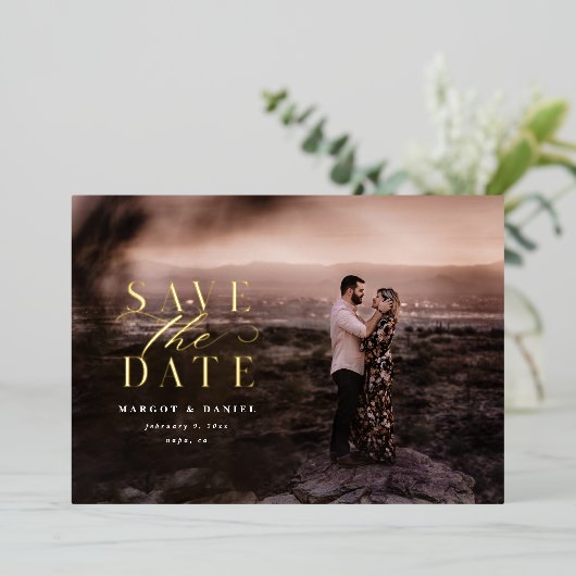 とエレガントクラシックFoil Photo Save The Date 箔招待状 (立ち正面)