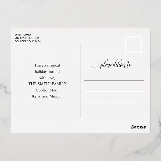 とエレガントシンプル実在ホイル写真メリークリスマス 箔シーズンポストカード (裏面)