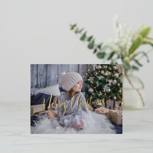 とエレガントシンプル実在ホイル写真メリークリスマス 箔シーズンポストカード (立ち正面)