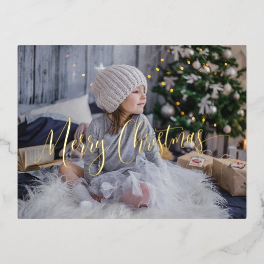 とエレガントシンプル実在ホイル写真メリークリスマス 箔シーズンポストカード (正面)