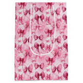 とエレガントピンクお洒落コケット弓リボン ミディアムペーパーバッグ (裏面)