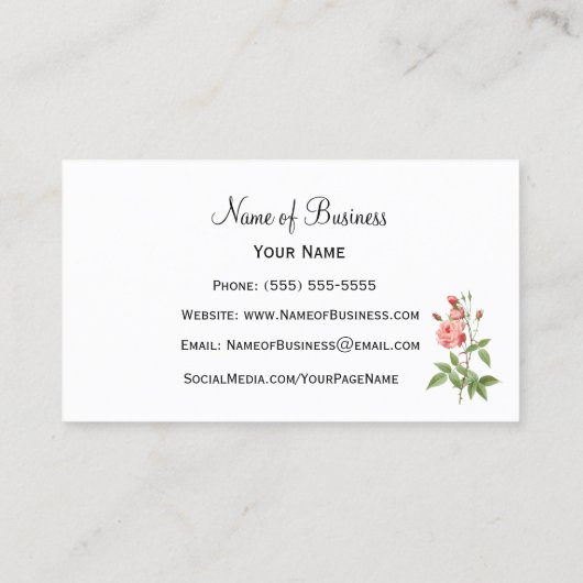 とエレガントピンクフェミニンのローズ・フローラ 名刺 (裏面)
