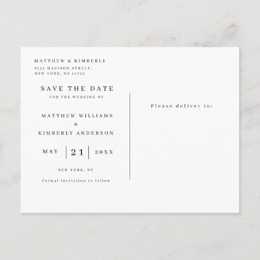 とエレガント写真モダン結婚式の日付を保存 インビテーションポストカード (裏面)