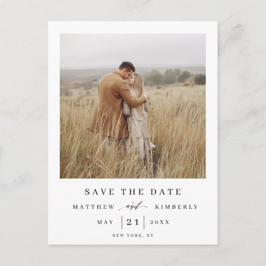 とエレガント写真モダン結婚式の日付を保存 インビテーションポストカード (正面)
