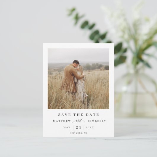 とエレガント写真モダン結婚式の日付を保存 インビテーションポストカード (スタンド正面)
