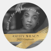 とエレガント金ゴールドミニマル写真の卒業 ラウンドシール (正面)