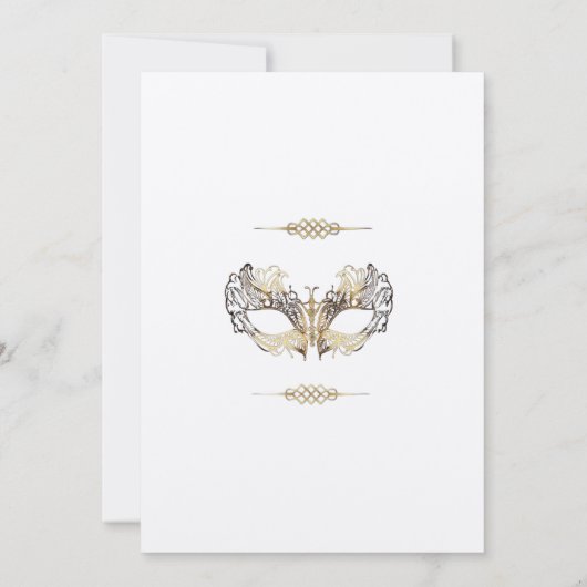 とエレガント金ゴールドモダンマスカレードパーティー誕生日 招待状 (裏面)