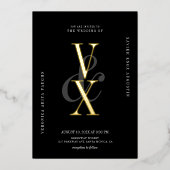 とエレガント黒と金ゴールドのタイポグラフィ結婚の 箔招待状 (正面)