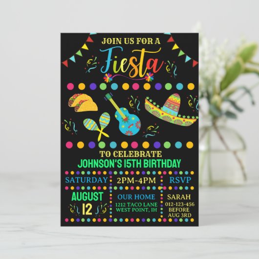 とカラフルおもしろいメキシカンフィエスタ誕生日 招待状 (スタンド正面)