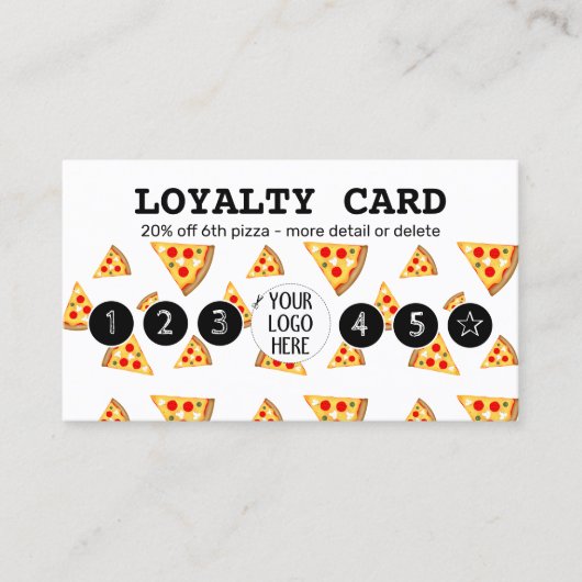 とクールおもしろいピザのスライスのパターンあなたのロゴ白 ロイヤリティカード (正面)