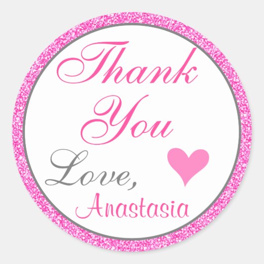 とグラムガーリープリンセスホットピンクグリッターありがとう ラウンドシール (正面)
