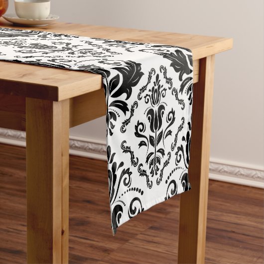 とシッククラシック白黒ダマスクモノグラム名 ショートテーブルランナー (インサイチュ)
