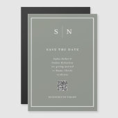 とシックミニマルセージグリーンQRコード日付を保存 マグネット招待状 (正面/裏面)