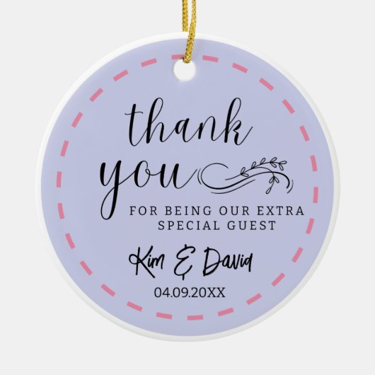 とシックミニマルダスティブルーありがとう名前を追加 セラミックオーナメント (正面)