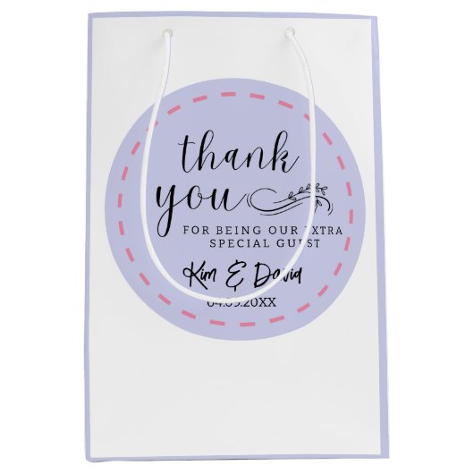 とシックミニマルダスティブルーありがとう名前を追加 ミディアムペーパーバッグ (正面)