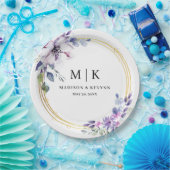 とシックミニマルパープル金ゴールドフローラ | ウェディング ペーパープレート (パーティー)