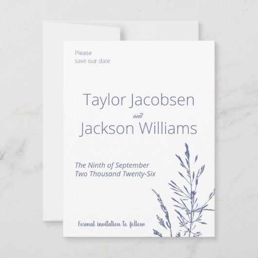 とシックミニマル石板ブルーウェディング日付を保存 (正面)