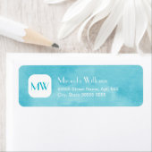 とシンプルシックなアクアブルーモノグラム名付き ラベル (インサイチュ)