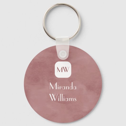 とシンプルシックなバラ色の茶色の名前のモノグラム キーホルダー (正面)