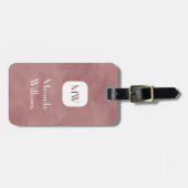 とシンプルシックなバラ色の茶色の名前のモノグラム ラゲッジタグ (正面横)