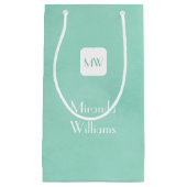 とシンプルシックなミントグリーンモノグラム名 スモールペーパーバッグ (正面)