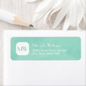 とシンプルシックなミントグリーンモノグラム名 ラベル (インサイチュ)