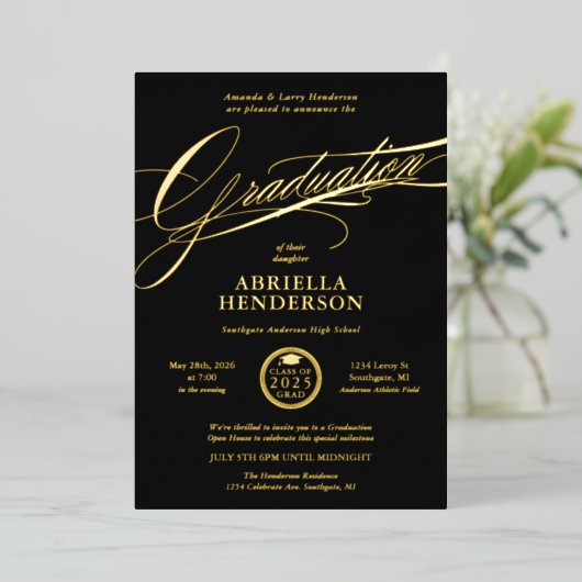 とスエレガントクリプトフォーマルの卒業 箔招待状 (立ち正面)