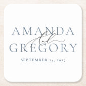 とスクリプトエレガントカップルの名前と日付 スクエアペーパーコースター (正面)