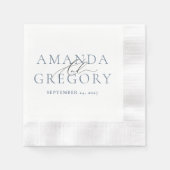 とスクリプトエレガントカップルの名前と日付 縁ありカクテルナプキン (正面)