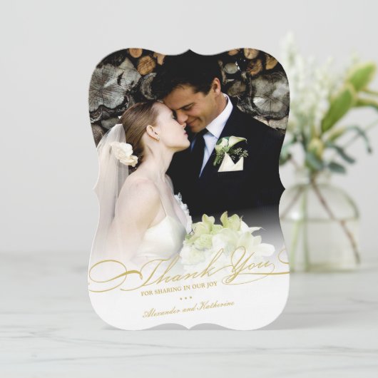 とスタイリッシュスクリプエレガントトの写真シンプルの結婚 サンキューカード (スタンド正面)