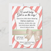 とストライプ弓の甘い赤ちゃん女の子シャワー 招待状 (正面)