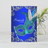 とティール(緑がかった色)王室のブルーマスカレードパーティー 招待状 (スタンド正面)