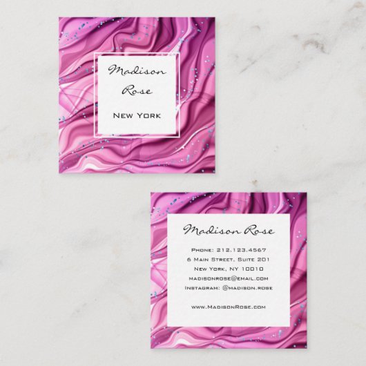 とトレンディーガーリーピンクと紫のインクブルーの輝き スクエア名刺 (正面/裏面)