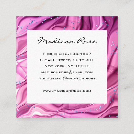 とトレンディーガーリーピンクと紫のインクブルーの輝き スクエア名刺 (裏面)