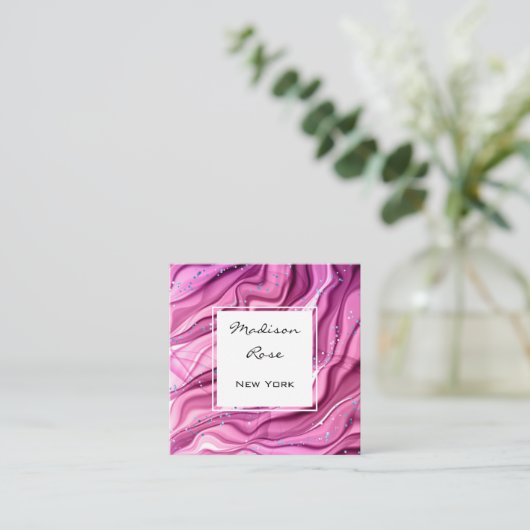 とトレンディーガーリーピンクと紫のインクブルーの輝き スクエア名刺 (スタンド正面)