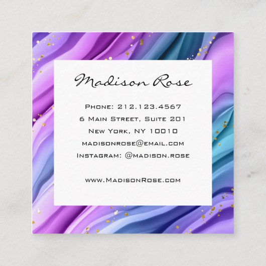 とトレンディーガーリー紫ブルーインクと金ゴールドきらめき スクエア名刺 (裏面)