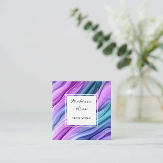 とトレンディーガーリー紫ブルーインクと金ゴールドきらめき スクエア名刺 (スタンド正面)