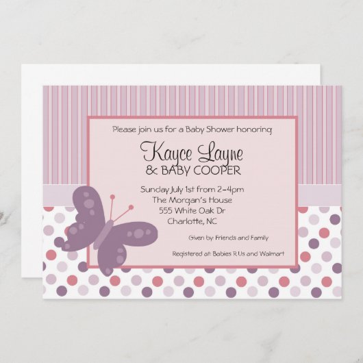とドッストライプトパープルバタフライ招待状 招待状 (正面/裏面)