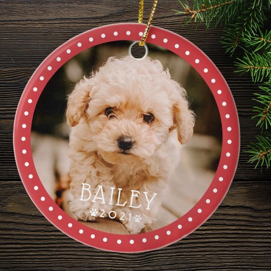 とドモダンッよくはしゃぐトペットドッグ子犬の前足写真 セラミックオーナメント