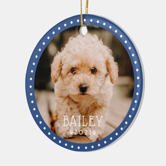 とドモダンッよくはしゃぐトペットドッグ子犬の前足写真 セラミックオーナメント (左)