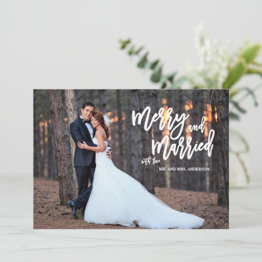 とブメリーラシ結婚したスクリプト休日のフォトカード シーズンカード (スタンド正面)